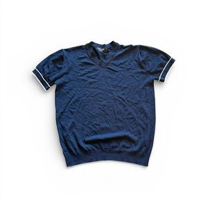 Paul Jones men’s navy knit shirt size Medium golf preppy v-neck